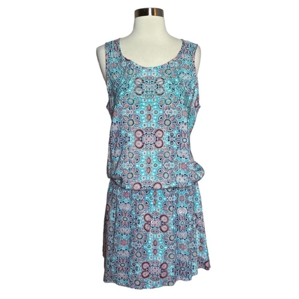 Davina Turquoise Patterned Dress - Size L